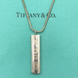Authentic Tiffany & Co 925 Silver 1837 Bar Pendant with Necklace